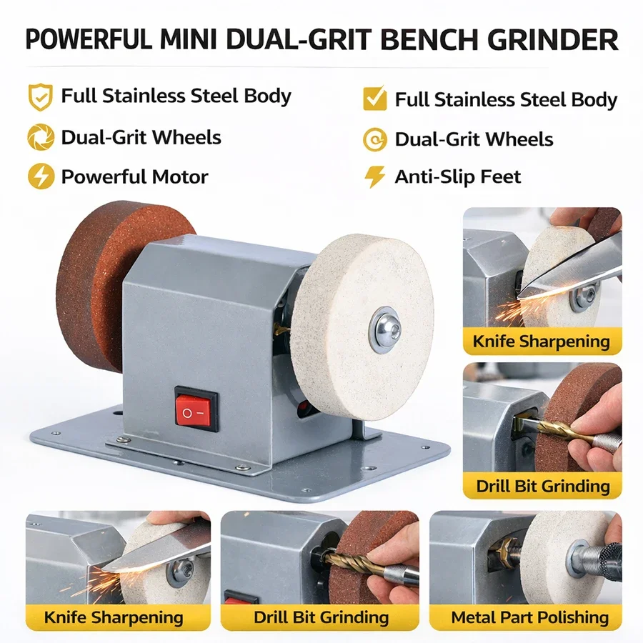 Electro Gadgets - Mini Electric Bench Grinder Sharpener, Stainless